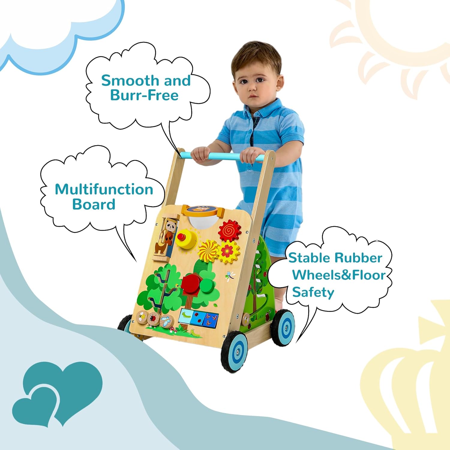 Caminante de actividad, caminante de madera para bebés, juguete para caminar para niños pequeños, cochecito de actividad de aprendizaje, caminante