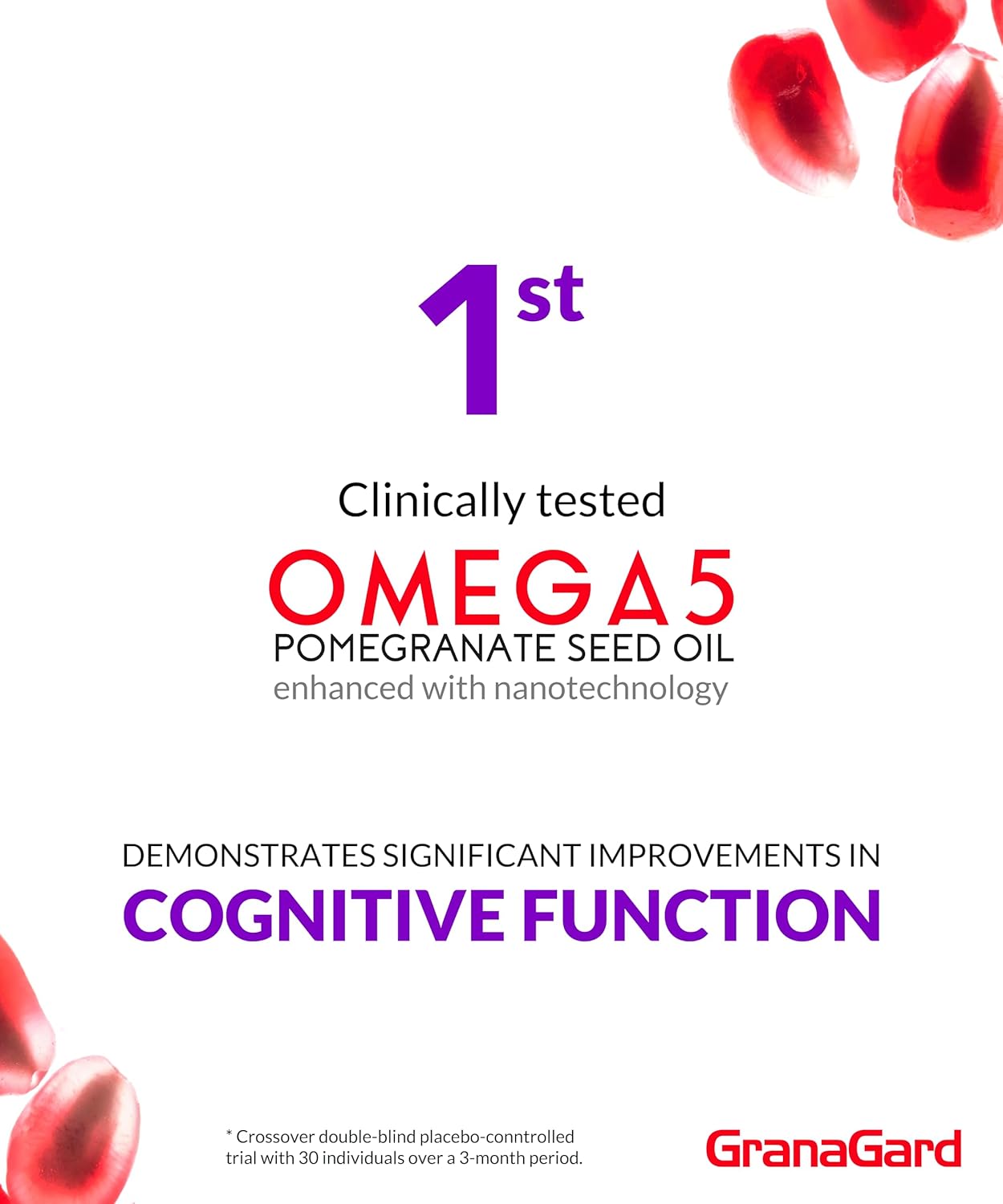 Suplementos cerebrales clínicamente probados (suministro de 3 meses) con antienvejecimiento, píldoras de memoria, suplemento de granada Omega 5, 3