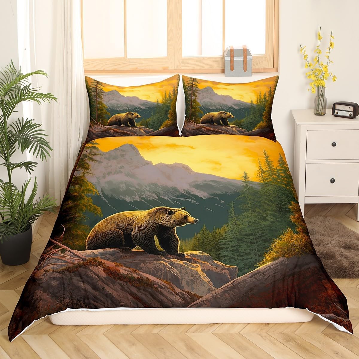 Funda de edredón rústica tamaño King, funda de edredón de oso 3D para niños, adolescentes y adultos, decoración del hogar, dormitorio, estilo