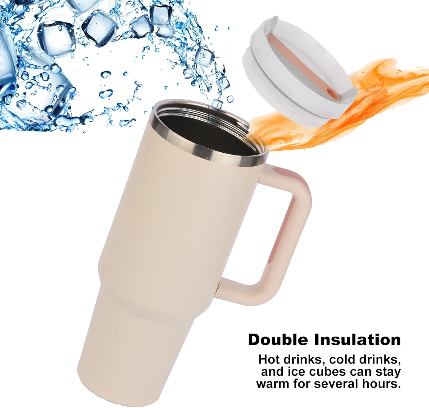 YTTL Vaso de 40 onzas con asa y popote, vaso aislado de 40.6 fl oz, reutilizable, acero inoxidable, aislamiento térmico, vaso a prueba de fugas,