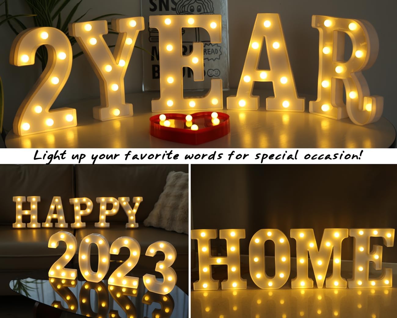 Letras iluminadas, letras LED, 26 alfabetos, letras iluminadas decorativas, a pilas, para fiestas, bares, luz nocturna, decoración del hogar (letra