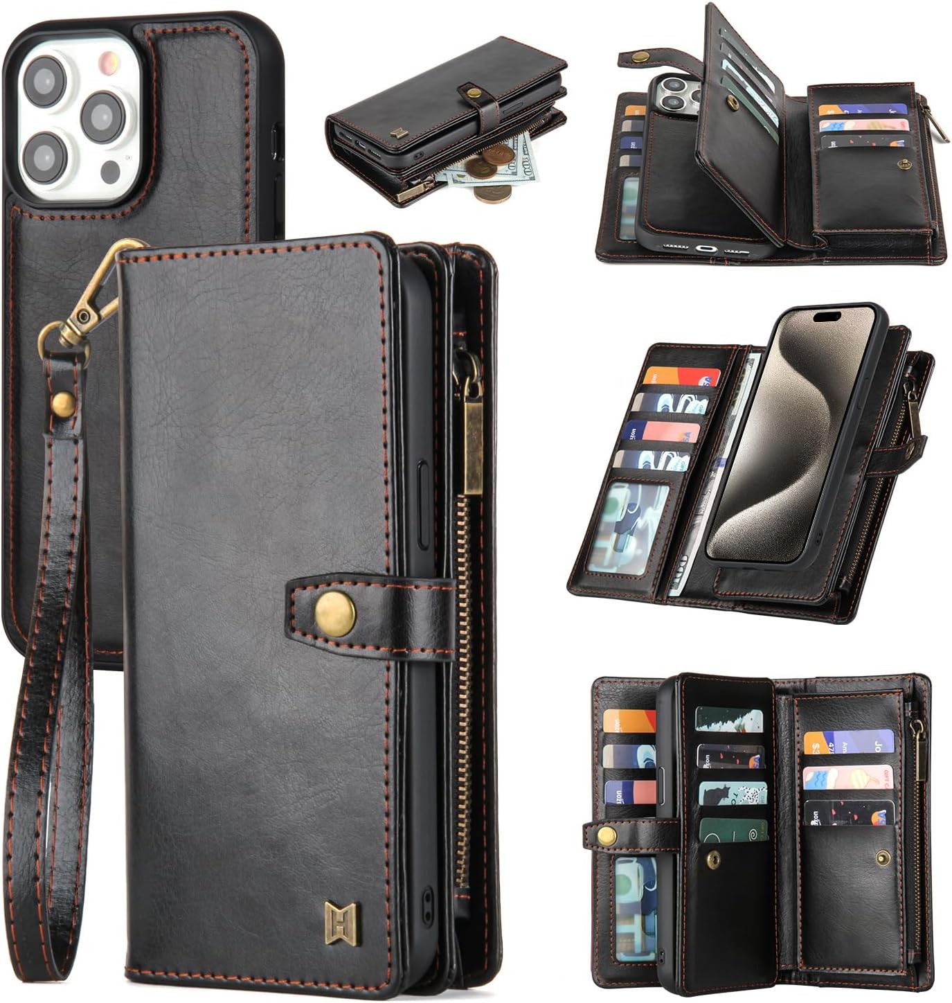 Funda tipo cartera para iPhone 15 Pro, funda para iPhone 15 Pro con tarjetero, funda de cuero para iPhone 15 Pro para mujeres y hombres, funda