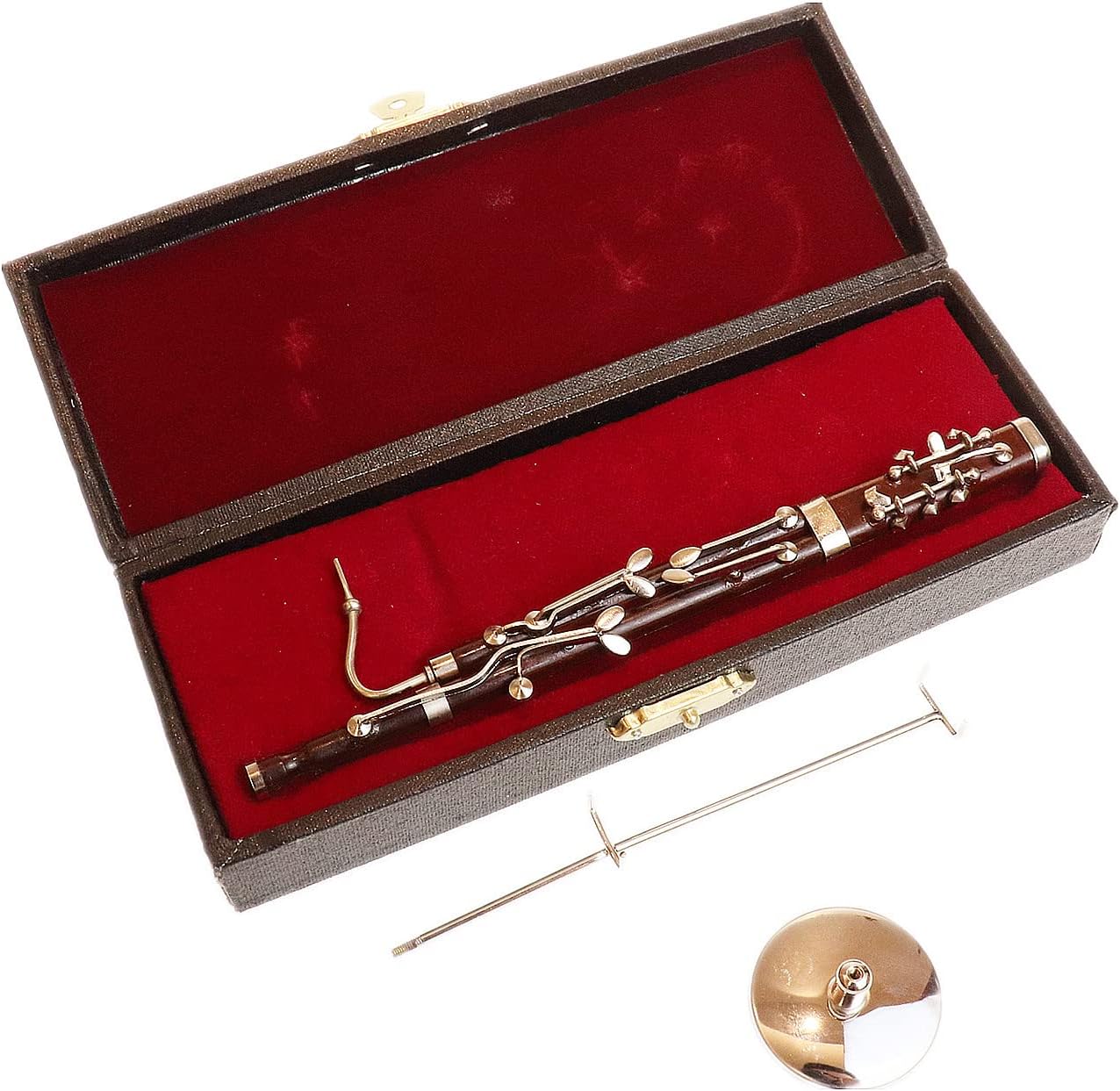 Fagot en miniatura con soporte y estuche, mini instrumento musical réplica de fagot, figuras coleccionables, accesorios para casa de muñecas, modelo