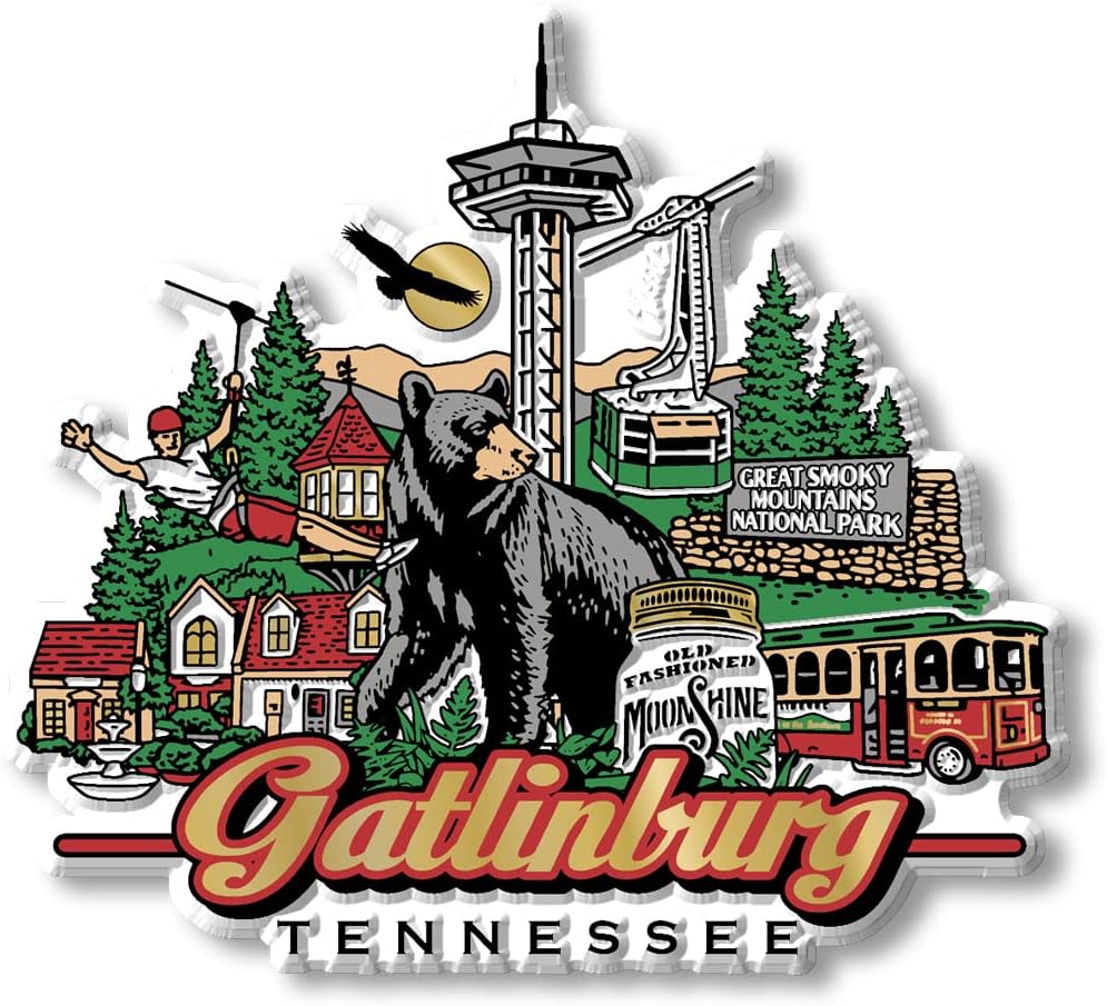 Imán de la ciudad de Gatlinburg de Classic Magnets, recuerdos coleccionables fabricados en los Estados Unidos, 3.8 x 3.4 pulgadas