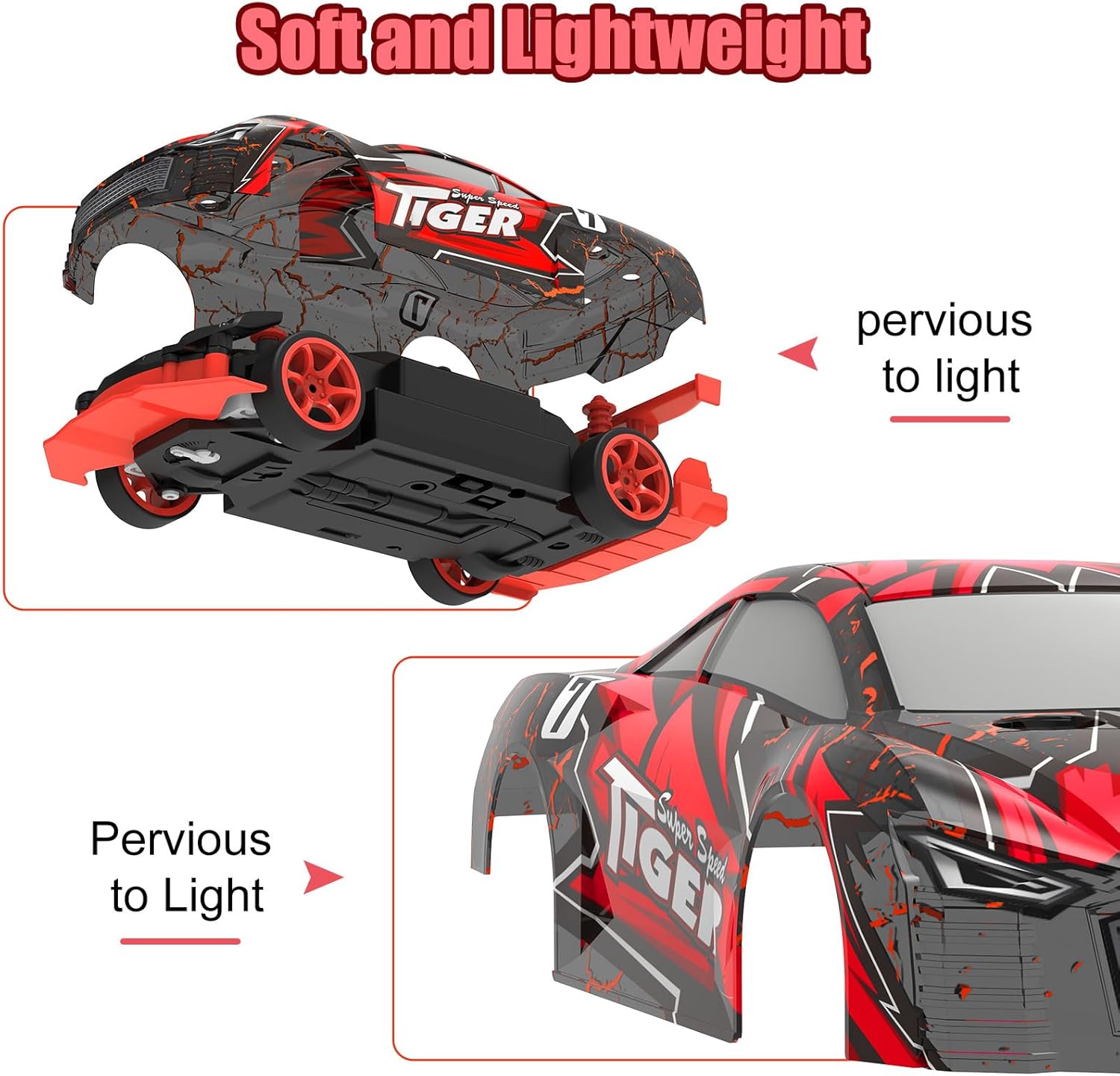 FLYNOVA Auto de deriva a control remoto, vehículo de control remoto de 2.4 GHz con luces LED intermitentes, diversión de carreras de alta velocidad