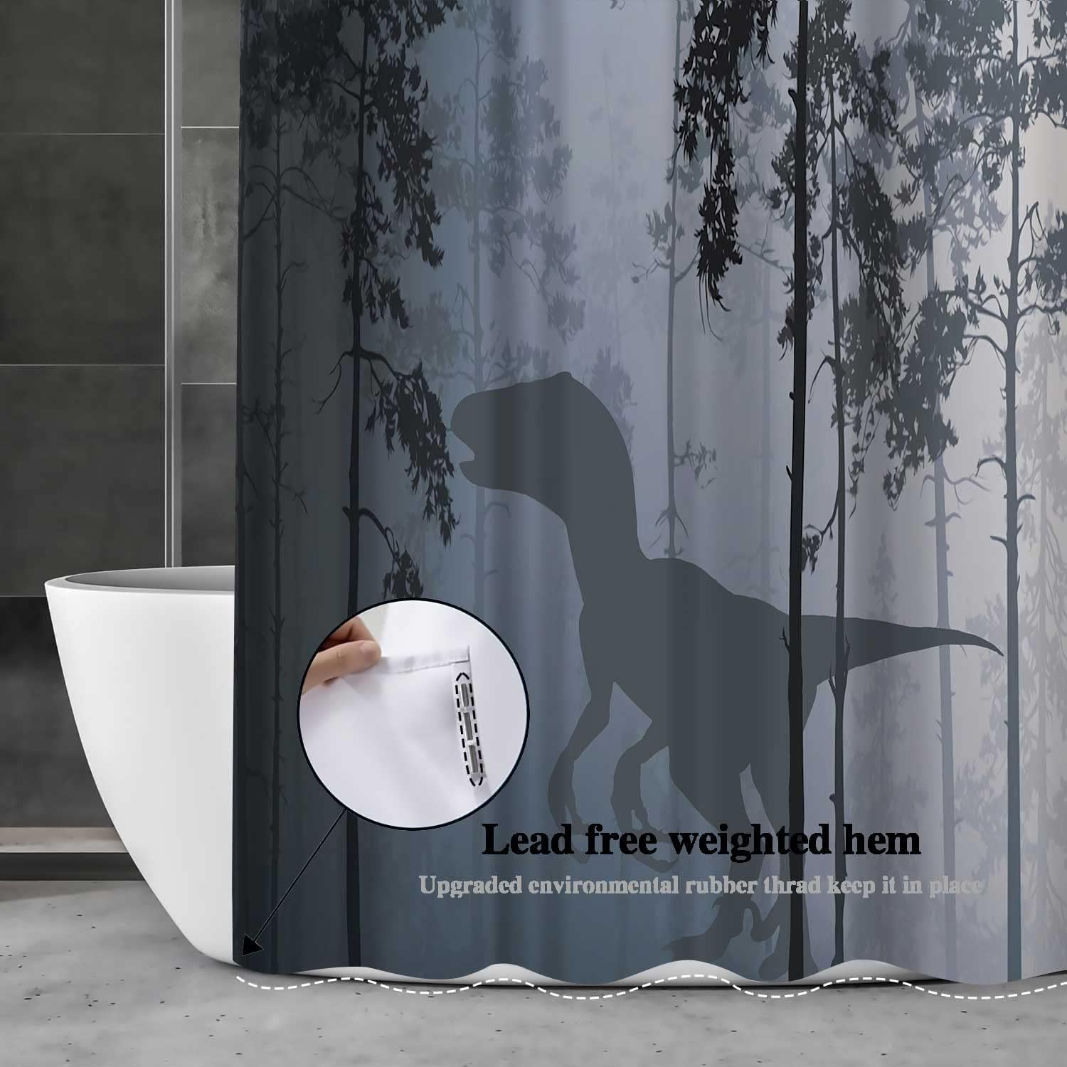 YLYYNT2694 – Cortina de ducha con diseño de animales, diseño de dinosaurio, silueta de dinosaurio, juego de baño con ganchos, cortinas decorativas