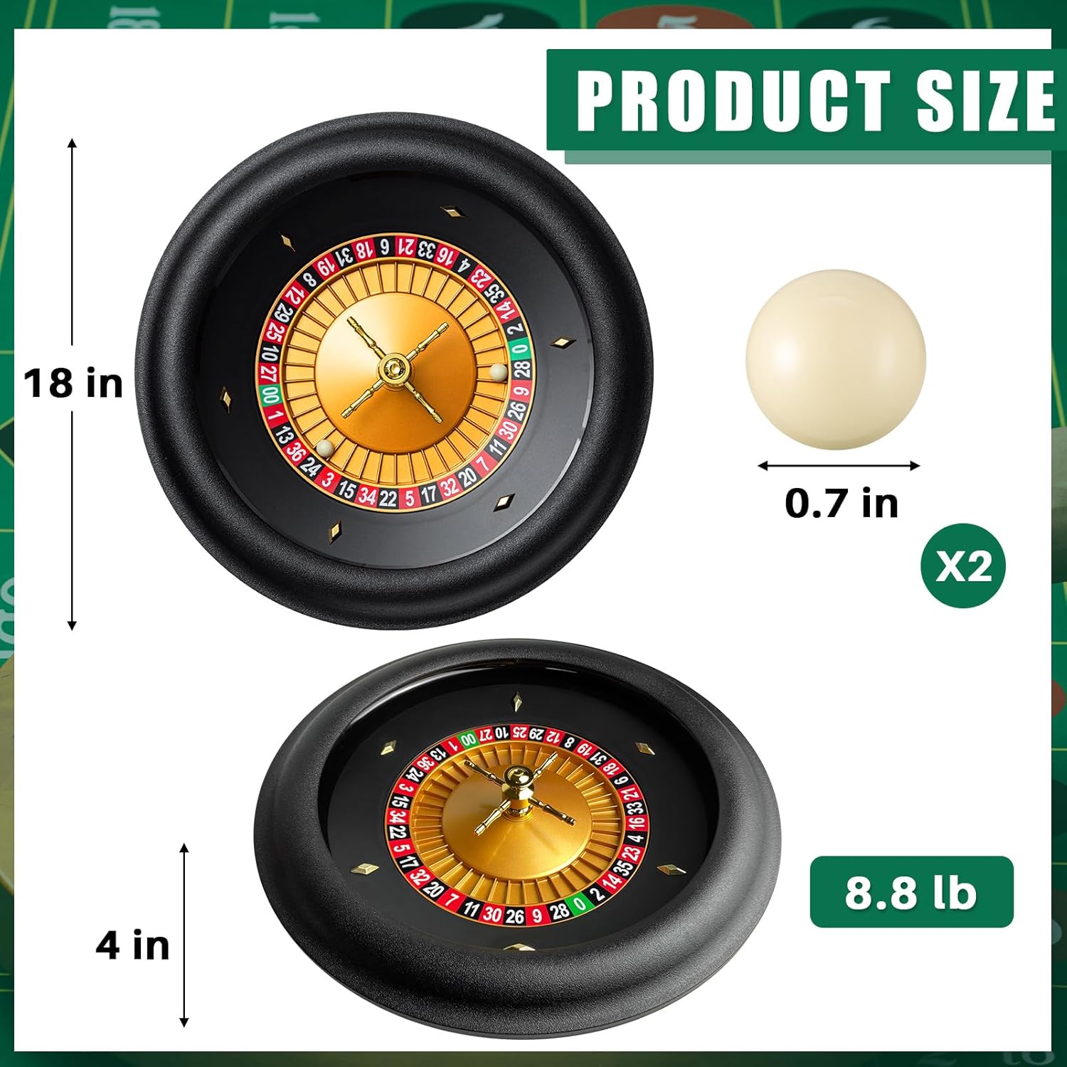 Leyndo Juego de ruleta profesional ABS de 18 pulgadas, juego de ruleta de grado casino con rueda de ruleta de doble diseño cero con 2 bolas de