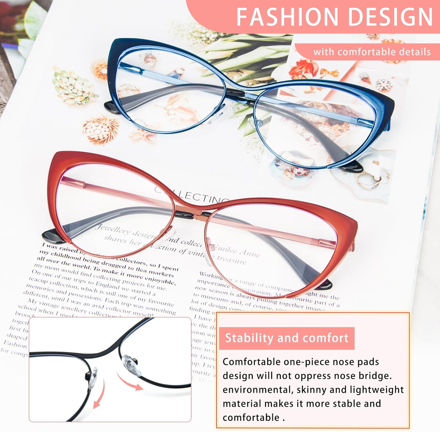KoKoBin Gafas de lectura de ojo de gato, 2 pares de lentes de marco de metal, lectores de bisagra de resorte con bolsa de cuero para hombres y