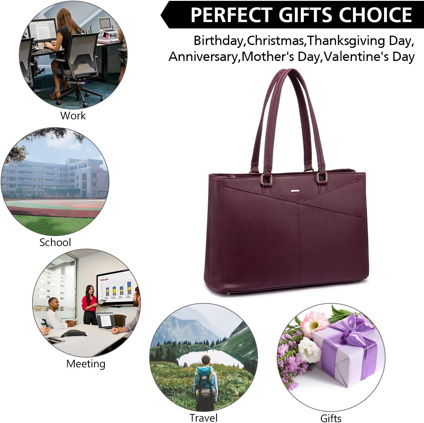 Bolsa de mano portátil para mujeres, de 15.6, impermeable, de cuero, para computadora, bolsas para mujeres de negocios, para oficina, bolsa de