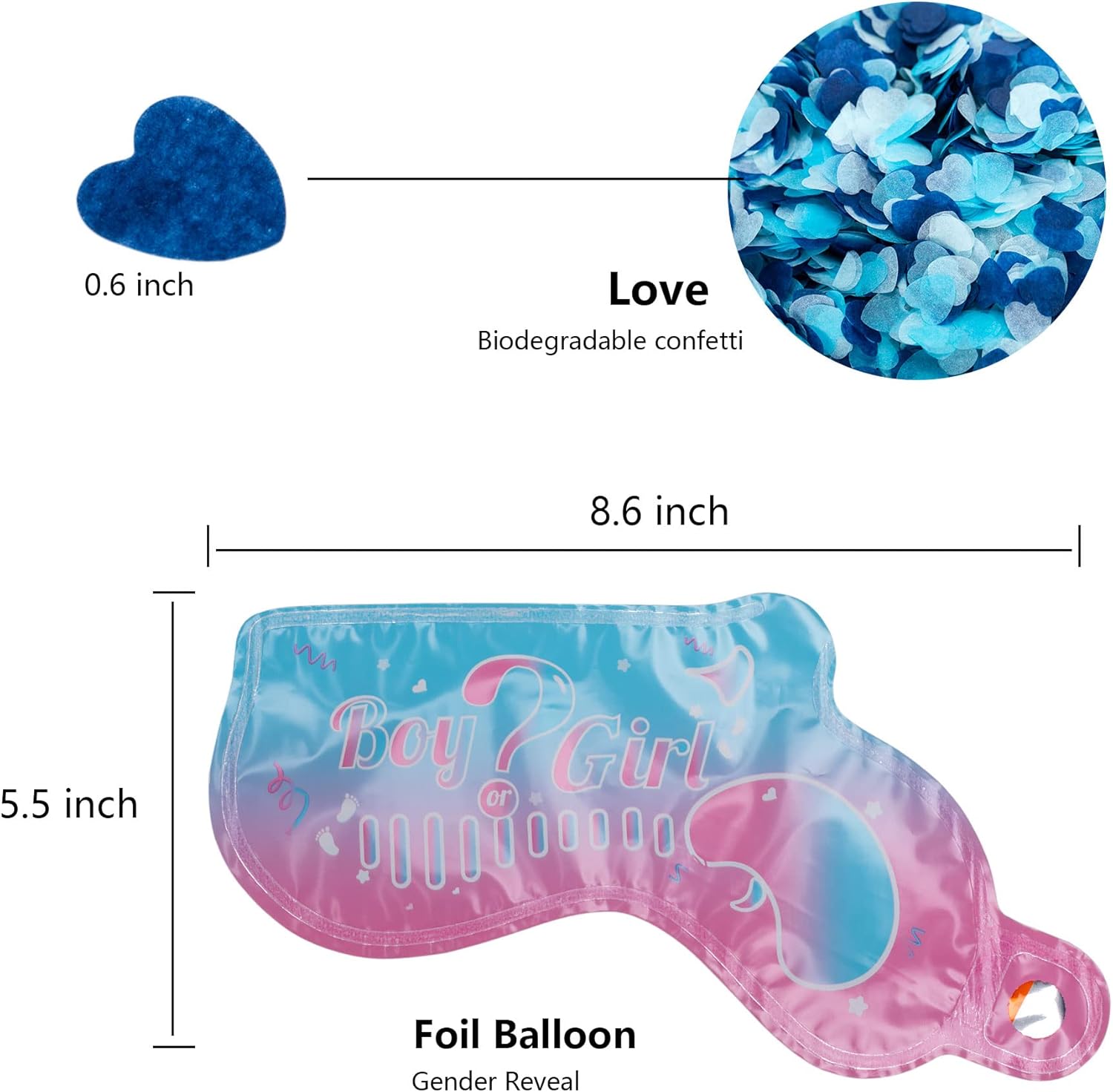 Pistola de felicitación con globos de confeti para revelación de género, para él o ella (juego de 5) suministros de fiesta para bebé niño o niña (5