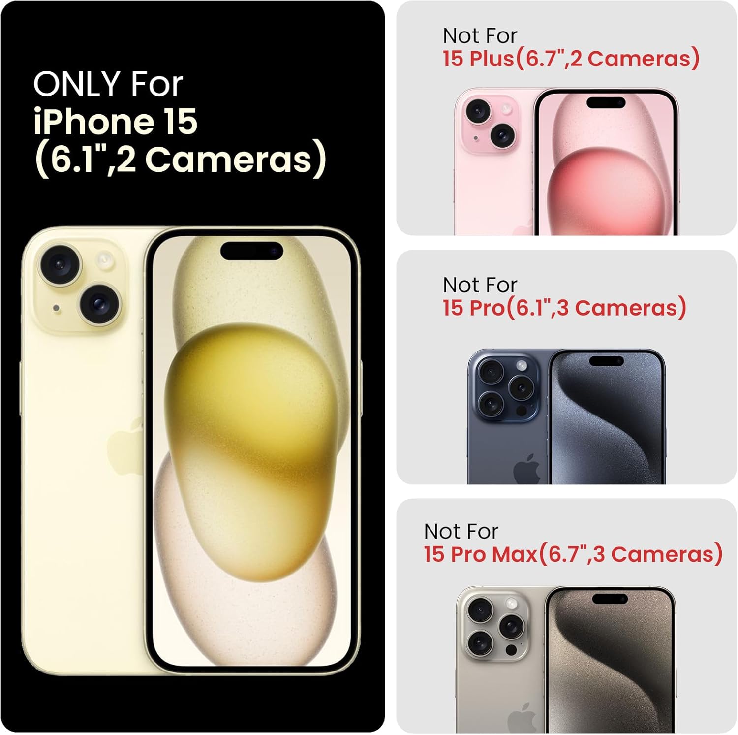 FireNova Funda diseñada para iPhone 15, funda de silicona mejorada protección de cámara con 2 protectores de pantalla, forro interior de microfibra