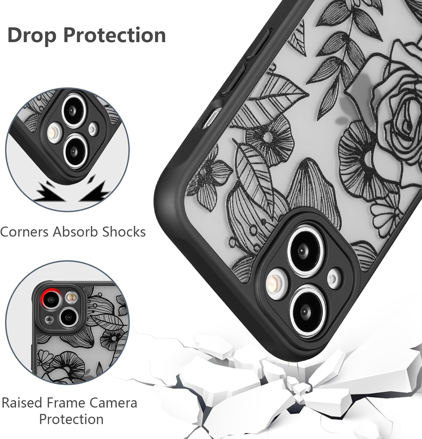 XIZYO Funda para iPhone 15, diseño floral para iPhone 15, bonita funda estética con patrón de flores de rosas para mujeres y niñas, funda protectora