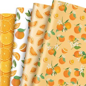 AnyDesign 12 hojas de papel de regalo de frutas, 4 diseños, acuarela naranja, papel de regalo plano plegado, papel de arte cítrico para cumpleaños, AnyDesign 12 hojas de papel de regalo de frutas, 4 diseños, acuarela naranja, papel de regalo plano plegado, papel de arte cítrico para cumpleaños,