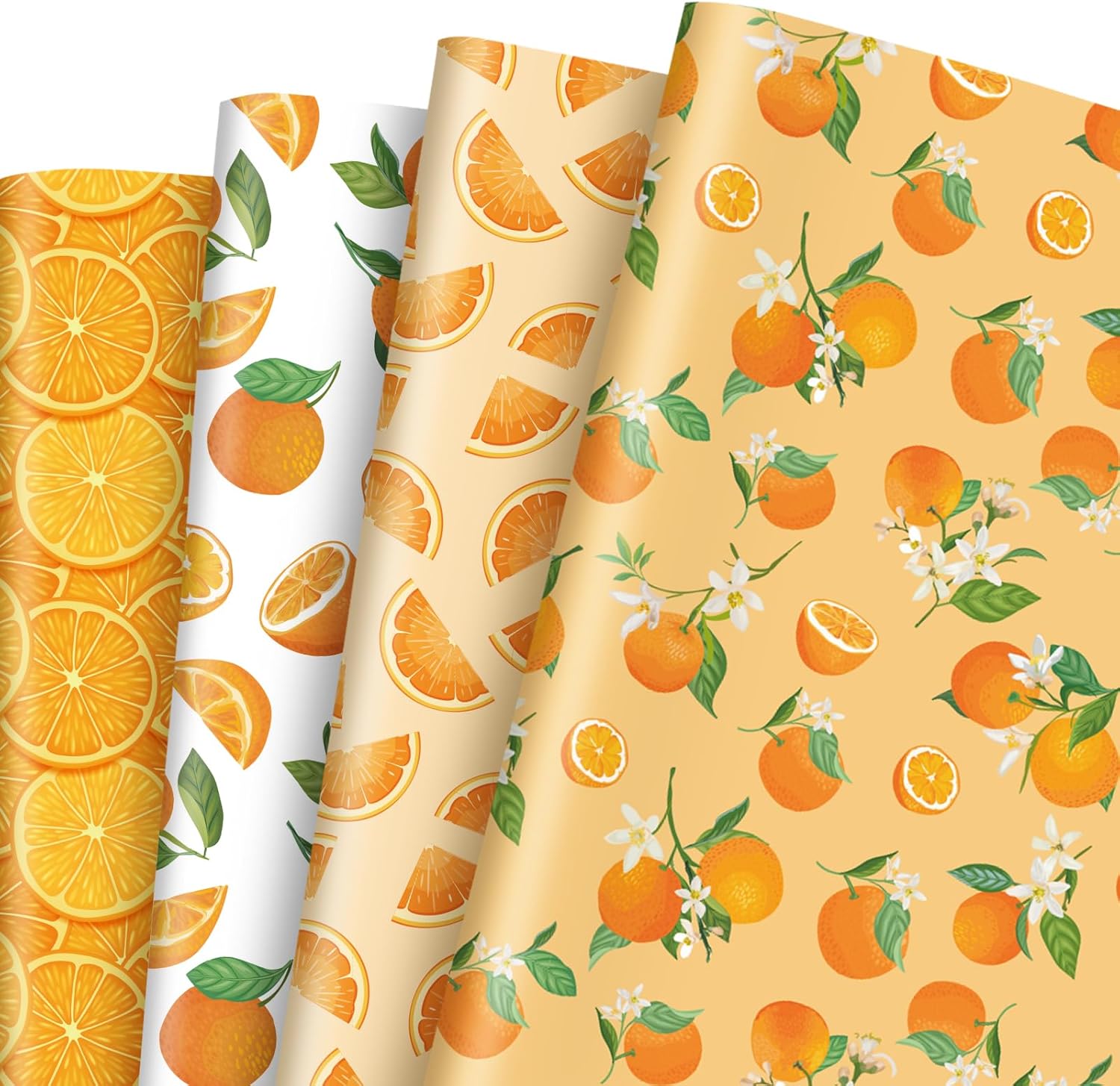 AnyDesign 12 hojas de papel de regalo de frutas, 4 diseños, acuarela naranja, papel de regalo plano plegado, papel de arte cítrico para cumpleaños,