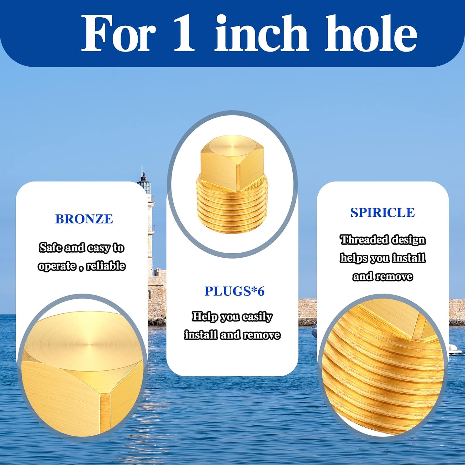 Lounsweer 6 tapones de drenaje NPT de 12 pulgada de latón macizo, accesorios de tubo acampanado de repuesto para la mayoría de piezas de cascos de