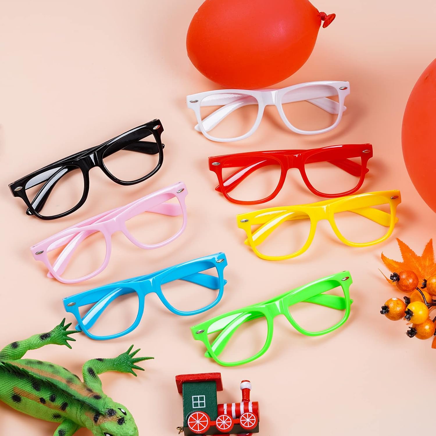obmwang Paquete de 14 gafas de colores sin lente neón falsas gafas de disfraz para fiesta de cumpleaños, accesorios de atuendo diario