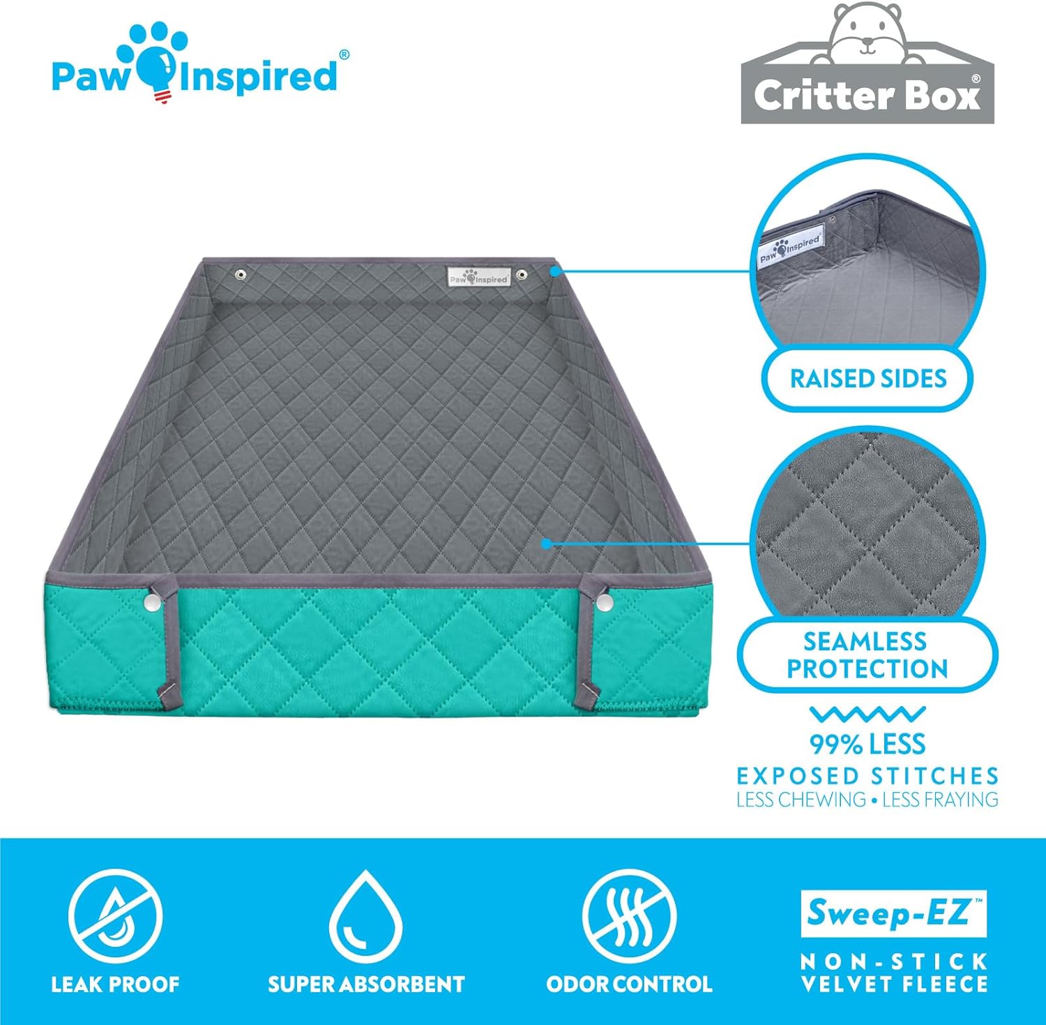 Paw Inspired Critter Box – Forro de jaula lavable, ropa de cama reversible de forro polar con lados elevados para conejillos de indias y otros