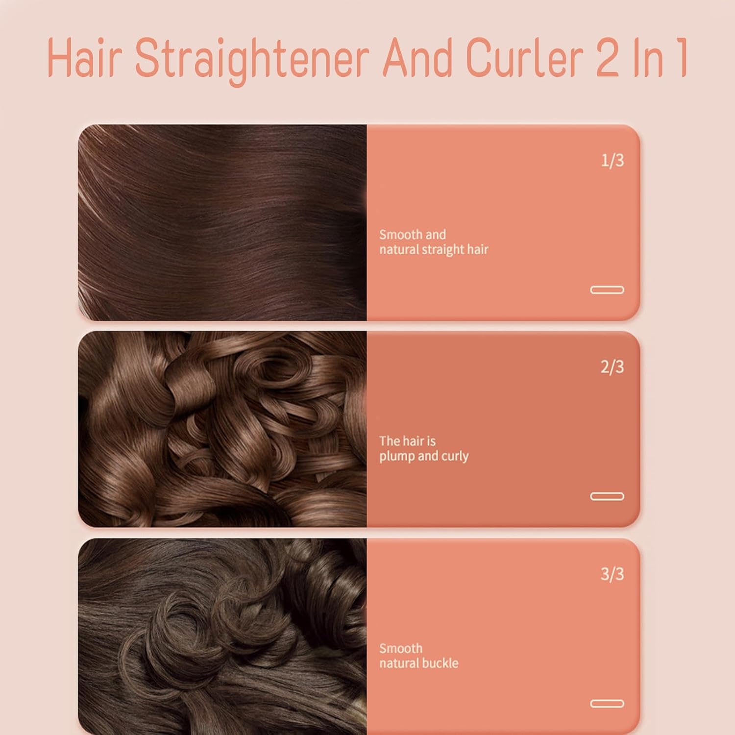 Mini plancha de pelo de doble propósito, cerámica, portátil, 2 en 1, rosa