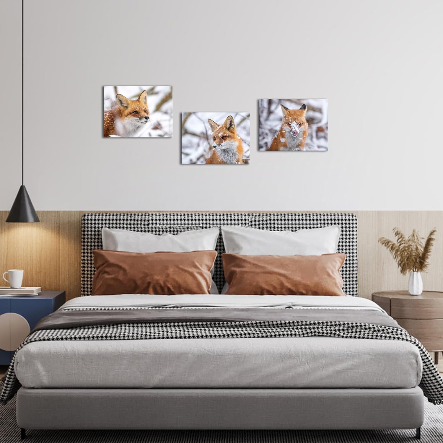 Biuteawal Lienzo decorativo para pared, diseño de zorro rojo, caza en la nieve, imágenes sobre lienzo de animales de vida silvestre, pintura de