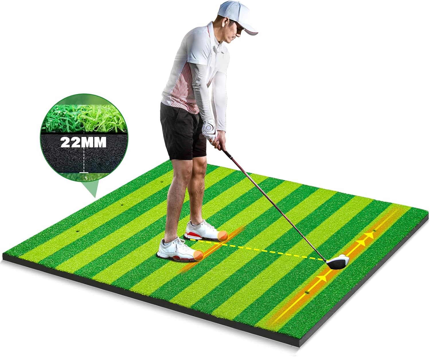 Tapete de golf grueso de 5 x 4 pies, tapetes de golf para práctica en interiores y exteriores con alineación de guía de rayas, césped artificial