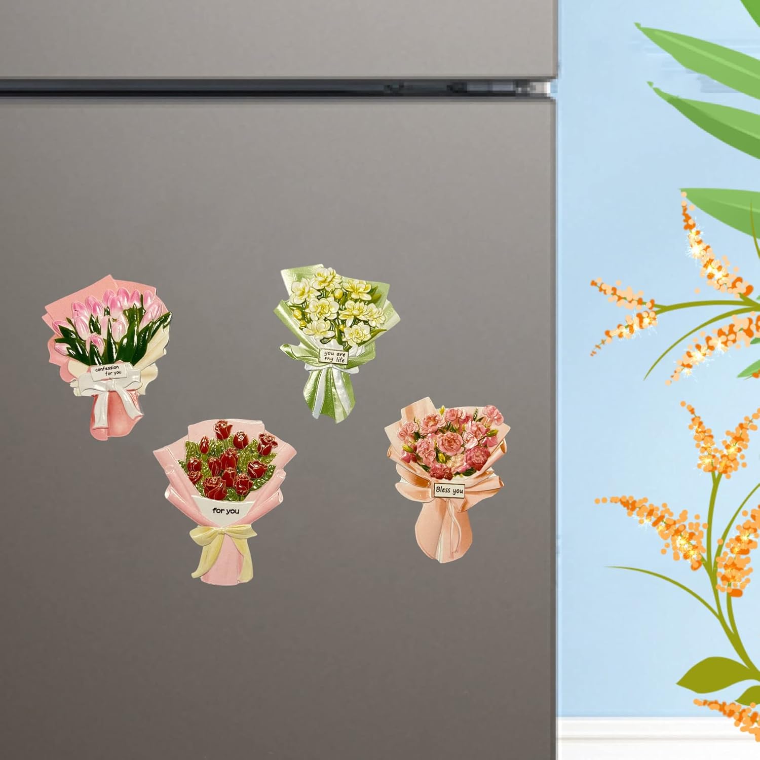 Bonito juego de imanes de resina para nevera, paquete de 4 imanes creativos y divertidos para refrigerador, decoración de cocina y oficina para