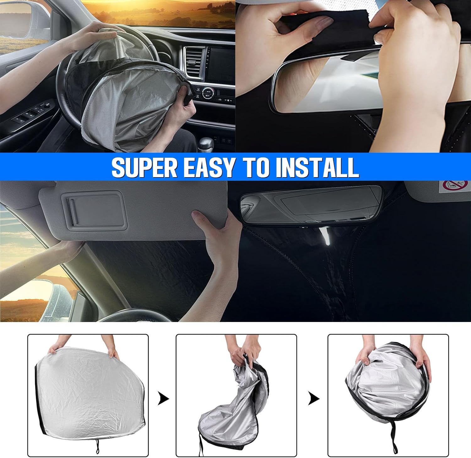 Parasoles plegables para Toyota RAV4 (2019-2024) Cubierta de ventana delantera para mantener el automóvil fresco del sol. Protección interior de SUV