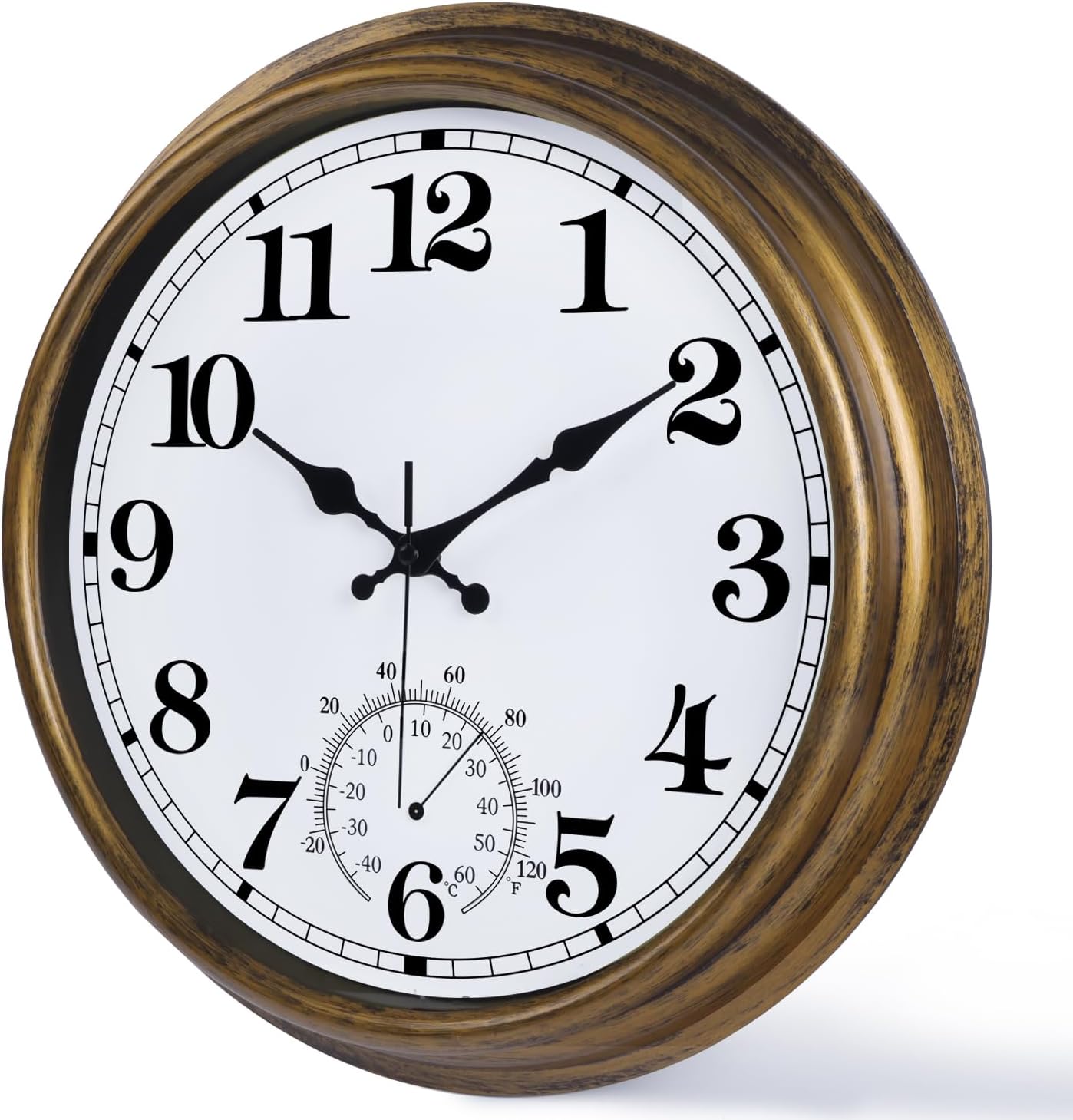 Reloj grande de 16 pulgadas para exteriores, reloj retro impermeable para interiores y exteriores, reloj sin tictac con termómetro, reloj de pared a