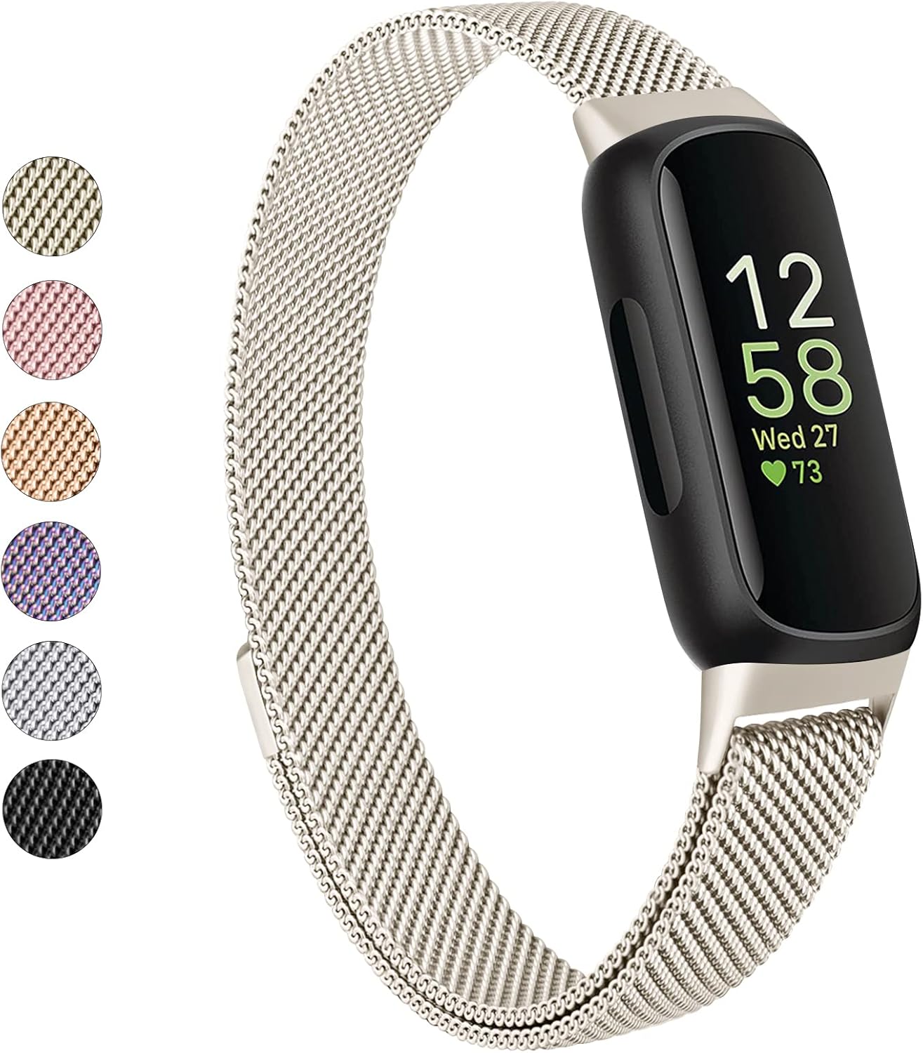 Correas de repuesto para Fitbit Inspire 3 para mujeres y hombres, correa de malla de metal de acero inoxidable, ajustable, correa magnética de