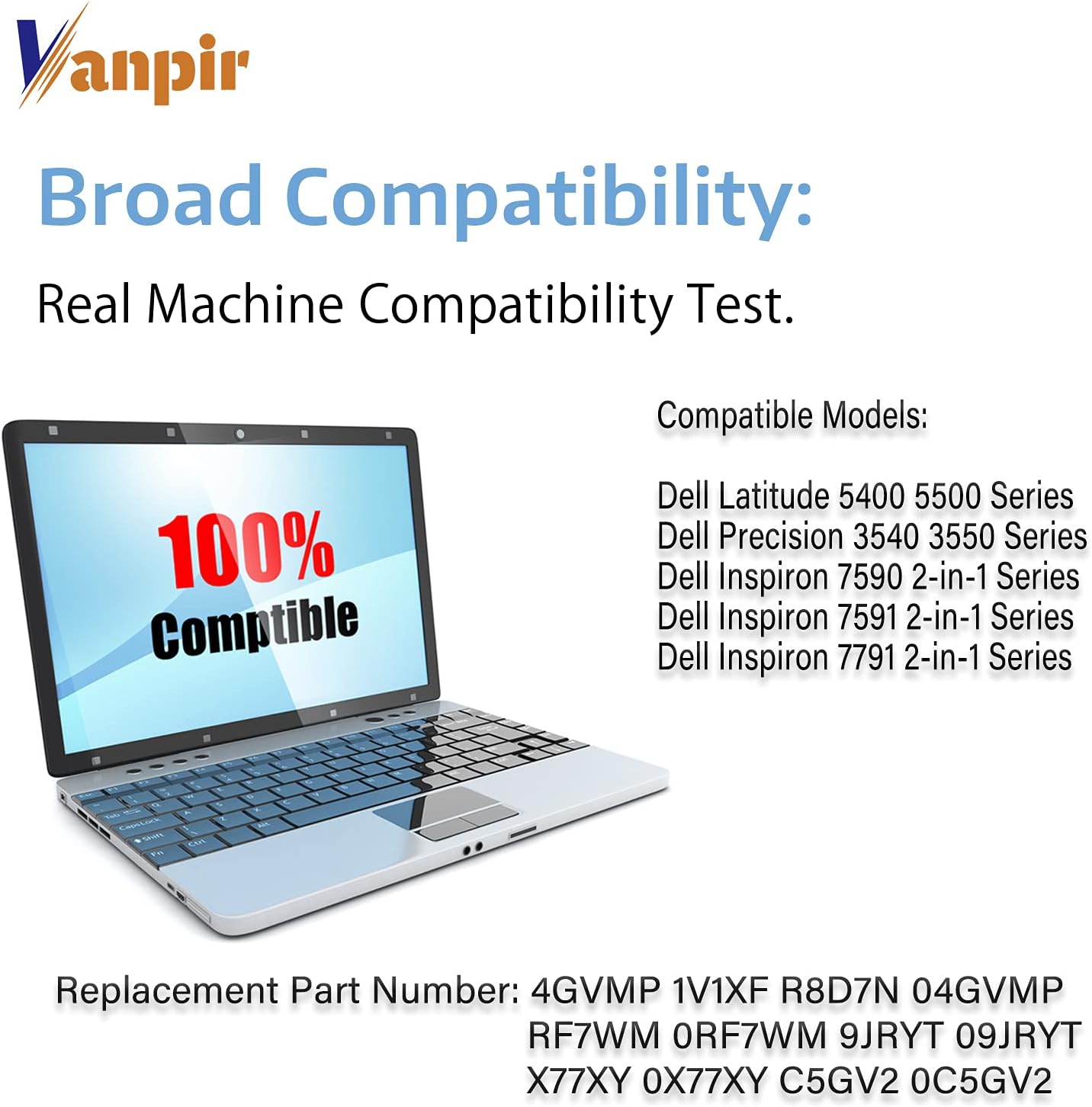 Batería para portátil 4GVMP, 7.6 V 68 Wh, compatible con Dell Latitude 5400 5500 Precision 3540 3550 Inspiron 7590 7591 7791 2 en 1 Series Notebook