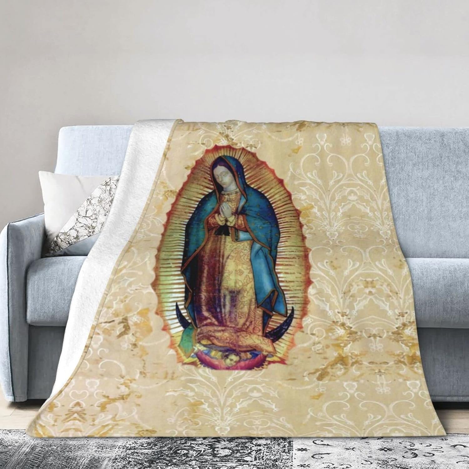 GLGFAS Manta de Nuestra Señora de Guadalupe de franela ultra suave y ligera para sofá, cama, uso en todas las estaciones, 80 x 60 pulgadas