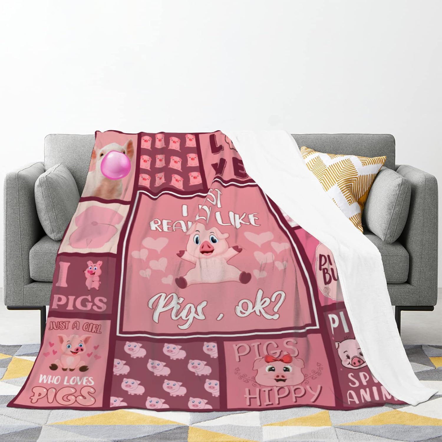 QKLGXLOBAL Manta de cerdo, mantas de cerdo para adultos con mantas de cerdo para hombres, mujeres y niños, decoración rústica de granja para sofá,