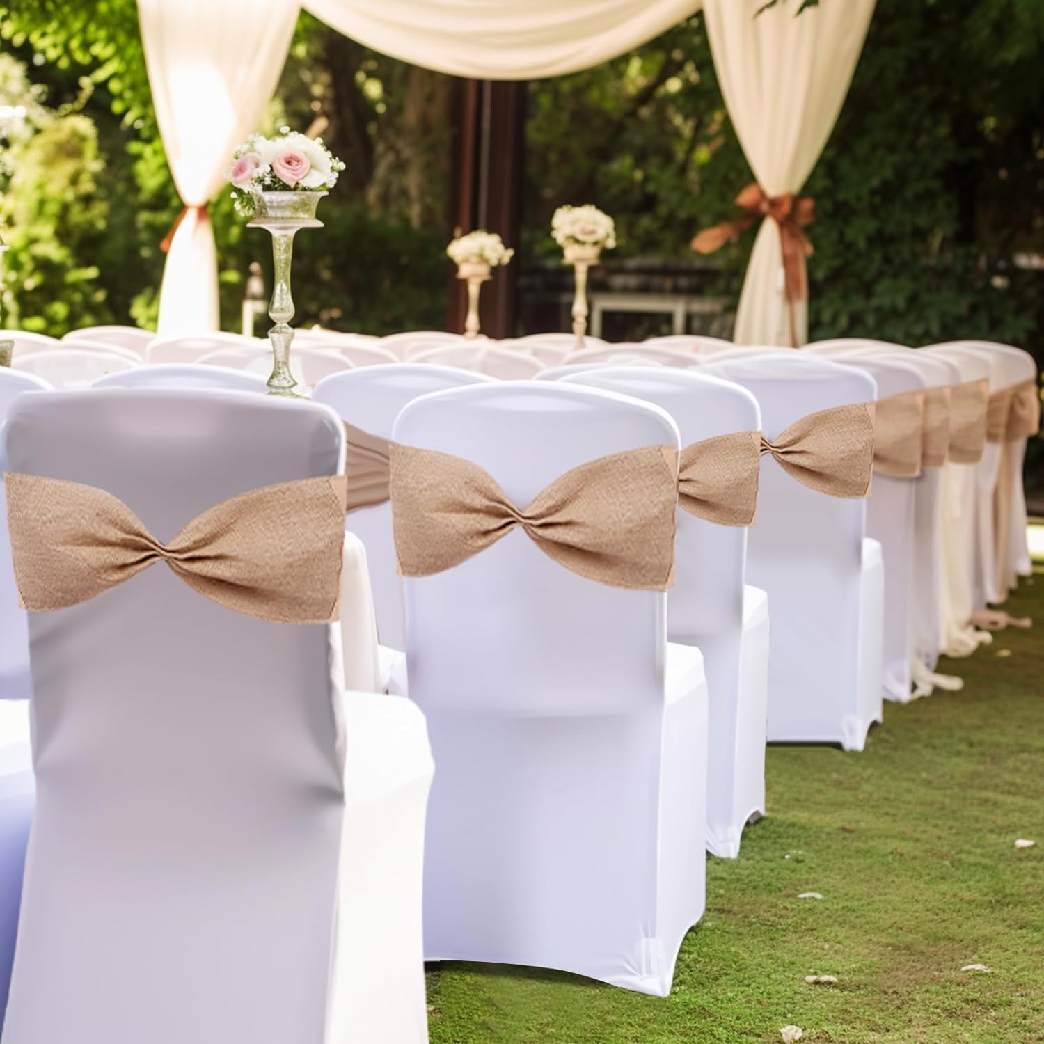 Bandas elásticas de arpillera para silla de lino y elastano, bandas rústicas para sillas de comedor, lazos para boda, comedor, banquete, evento,