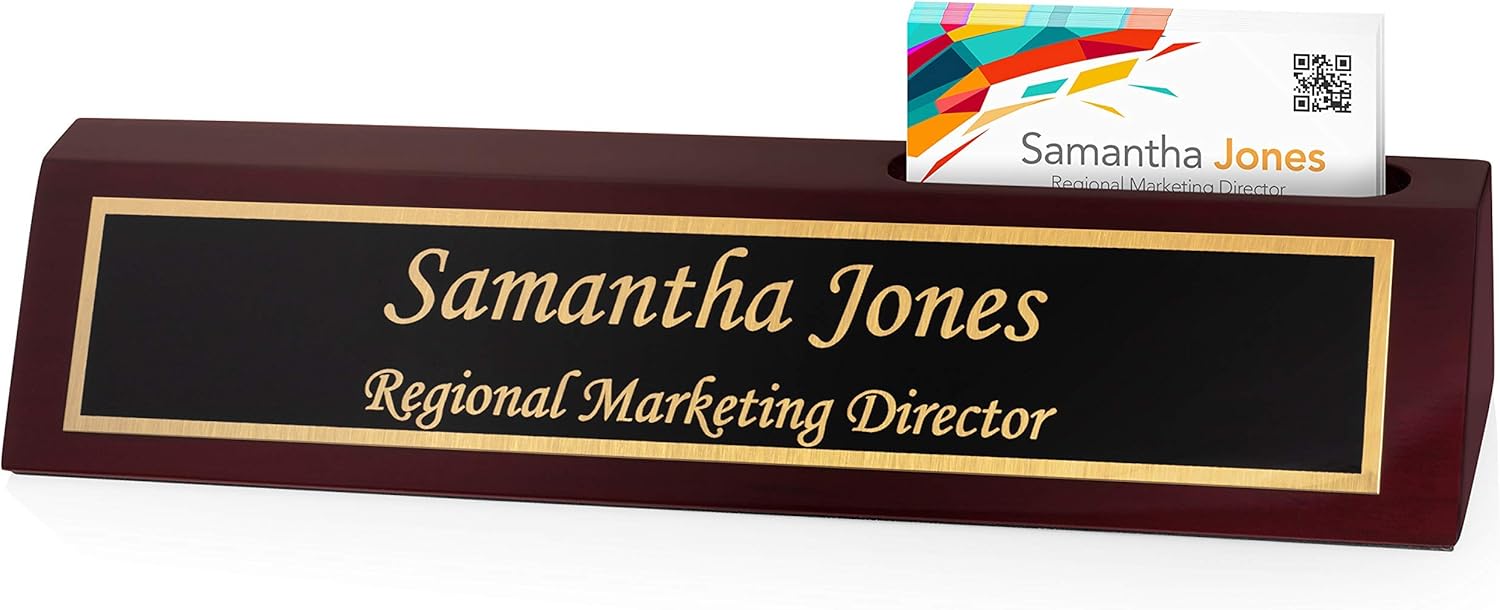 Providence Engraving Placa de nombre de escritorio de madera personalizada para oficina, grabado láser personalizado con soporte para tarjetas de