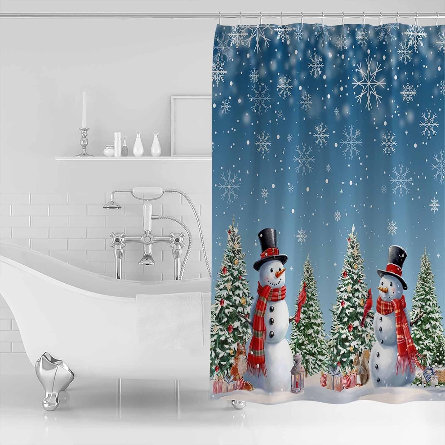 LBHAUSE Cortina de ducha de tela impermeable con diseño de muñeco de nieve de Navidad para decoración de baño, cortinas de baño de Navidad, bañeras,