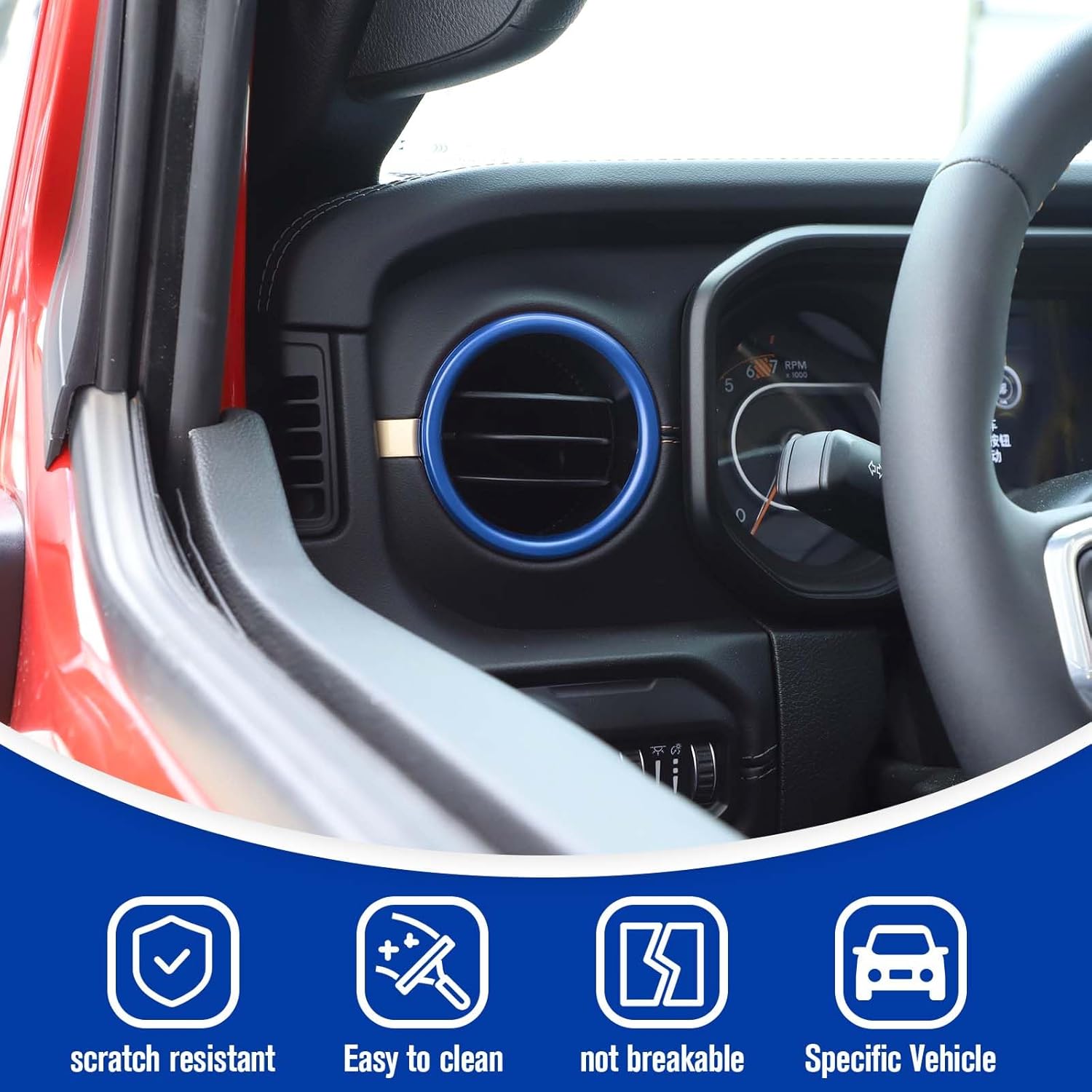 JeCar Anillo de ventilación de aire acondicionado para salpicadero, cubierta de salida de CA, accesorios interiores compatibles con Jeep Wrangler JL