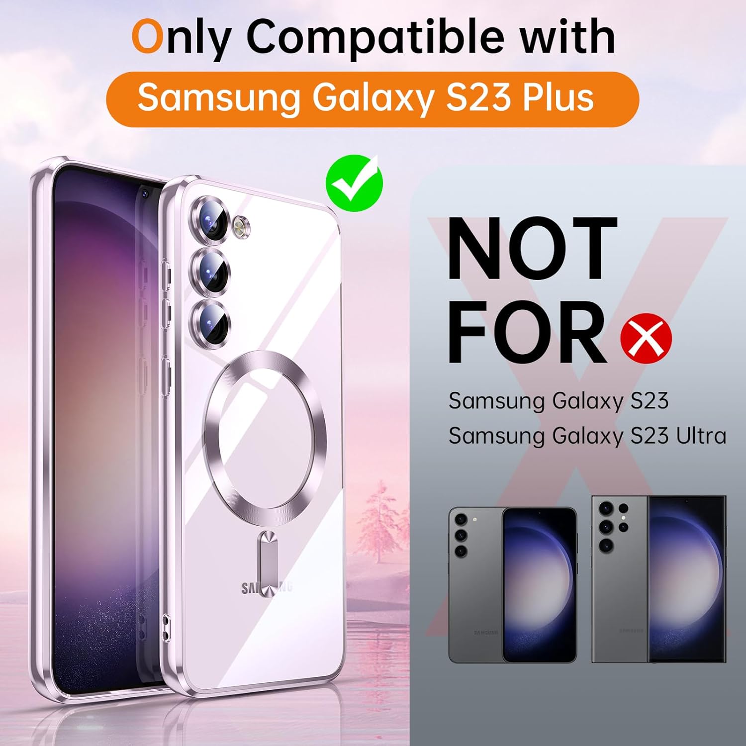 Funda para Samsung Galaxy S23 Plus, protección completa de la cámara, compatible con MagSafe, magnética, metálica, brillante, delgada, transparente,