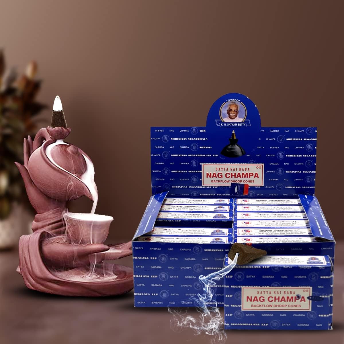 Nag Champa – Conos de incienso de reflujo para cascada, fuente de humo aromático, paquete de 12