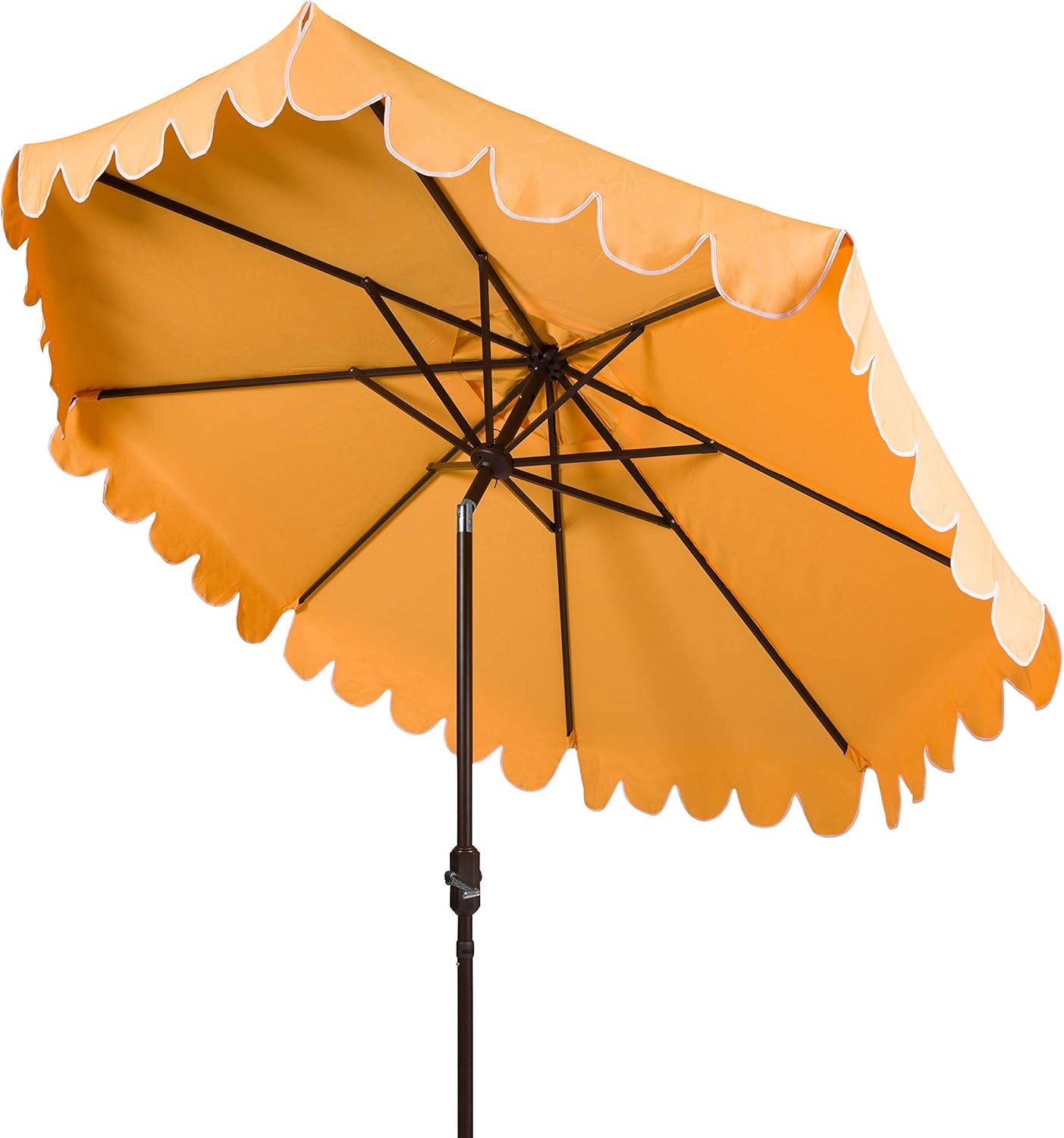 SAFAVIEH PAT8010A Collection Venice Navy and White Single Scallop 9Ft Crank Outdoor Push Button Tilt Umbrella