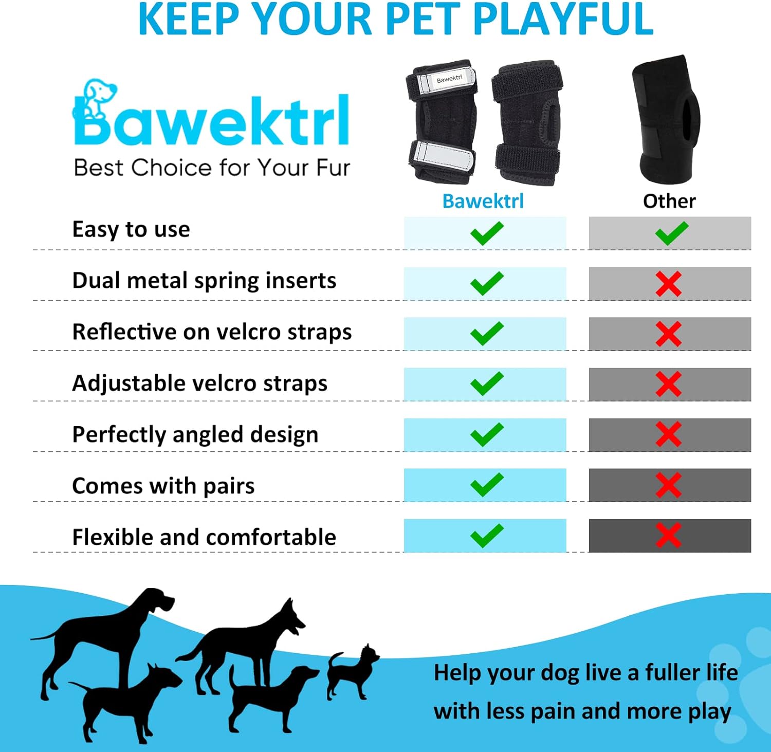 Soportes para patas de perro para patas traseras, soporte para patas traseras con tiras de metal, correas reflectantes de seguridad para piernas