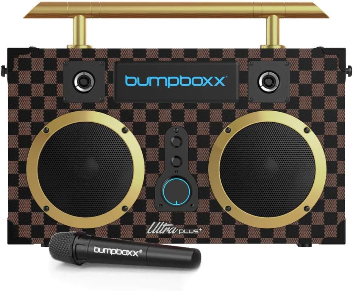 Bumpboxx Bluetooth Boombox Ultra Plus  Boombox retro con altavoz Bluetooth  Incluye batería de litio recargable, correa de transporte y micrófono