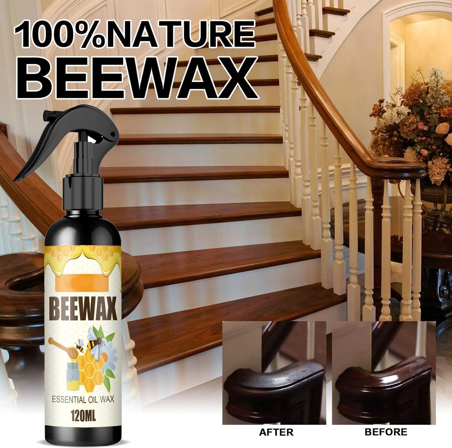 Spray natural de cera de abejas micromolecularizada, cera de abejas, esmalte y limpiador de muebles, paquete de limpiador y restaurador de cera de