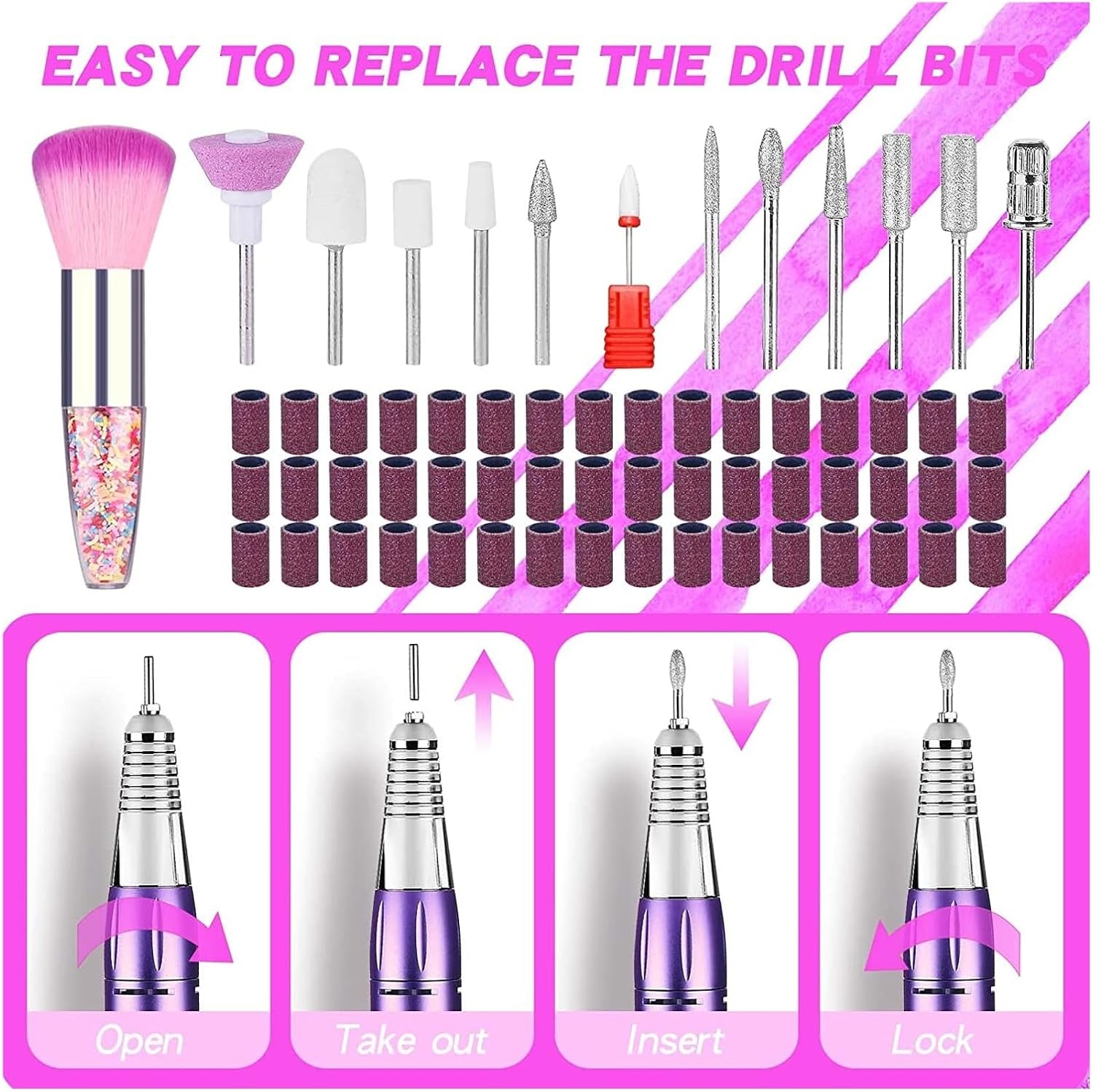Lima de uñas eléctrica, 35000 rpm, máquina de manicura, recargable, potente lima de uñas eléctrica, motor profesional para esmalte de gel arcílico