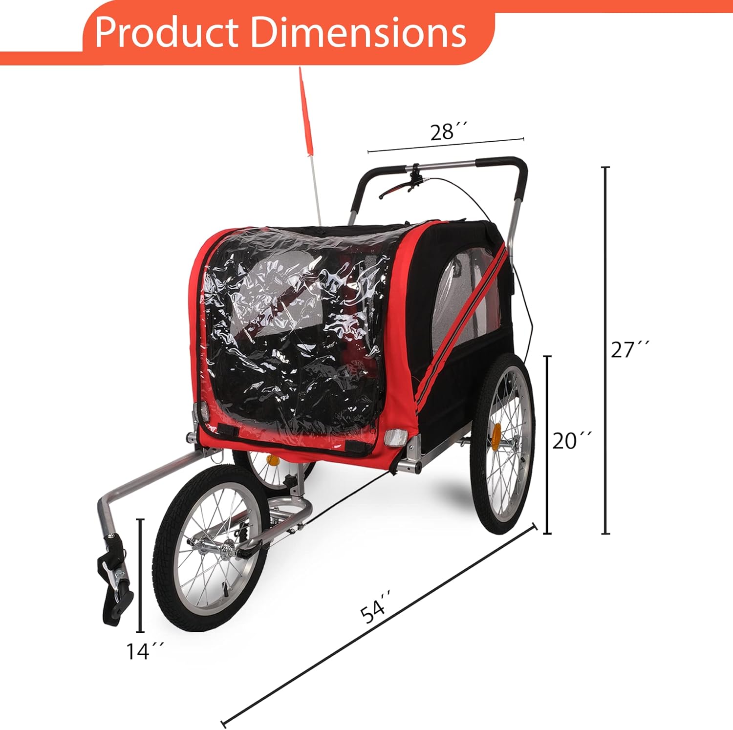Carrito de remolque de bicicleta para perros, 2 en 1, para mascotas, para viajes, con reflectores, freno de estacionamiento, acoplador universal de