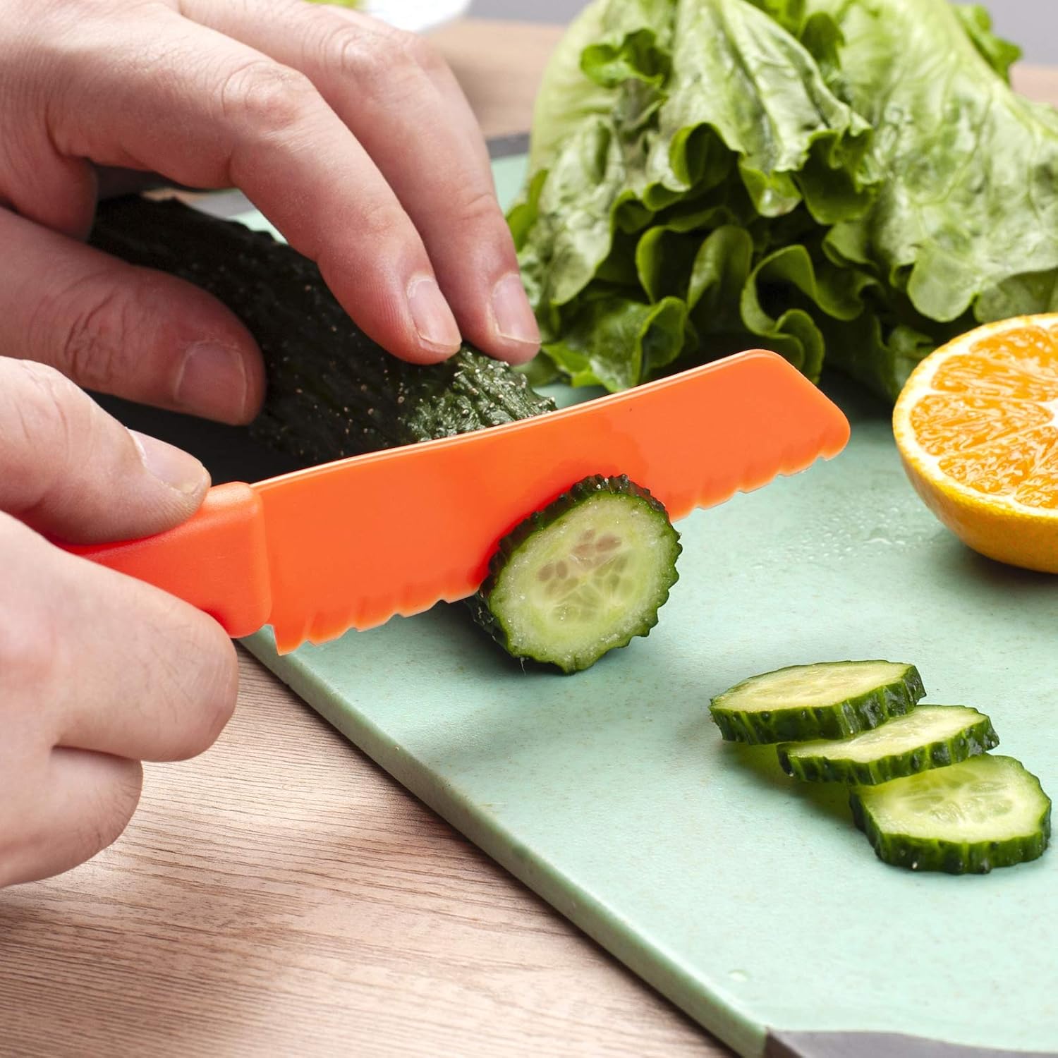 NANXJIUR Juego de 8 cuchillos de cocina de nailon de plástico para niños, cuchillos de cocina y hornear, cuchillos seguros para pan sin BPA,