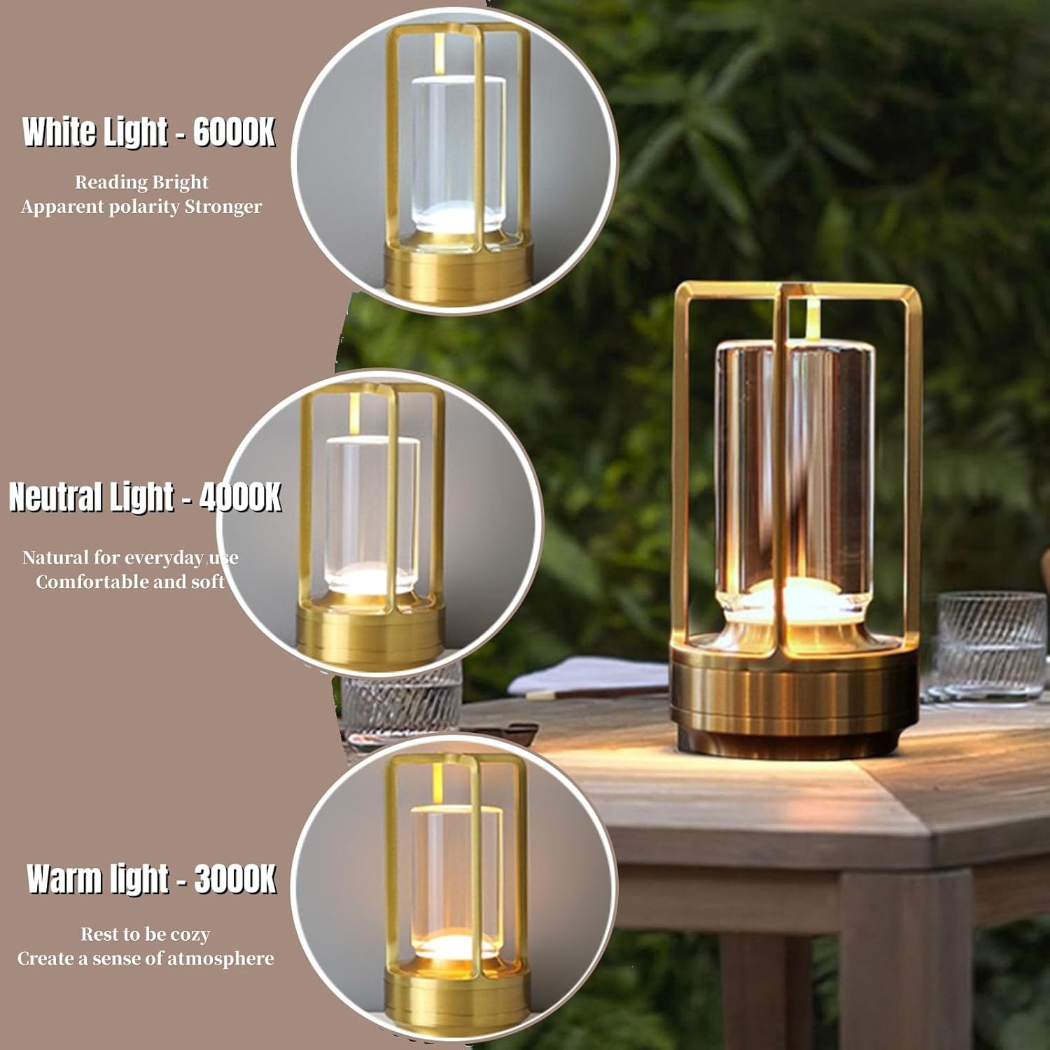 Lumisom – Lámpara de cristal Lumisom, lámpara de mesa inalámbrica recargable, control táctil de 3 colores, atenuación continua para restaurante,