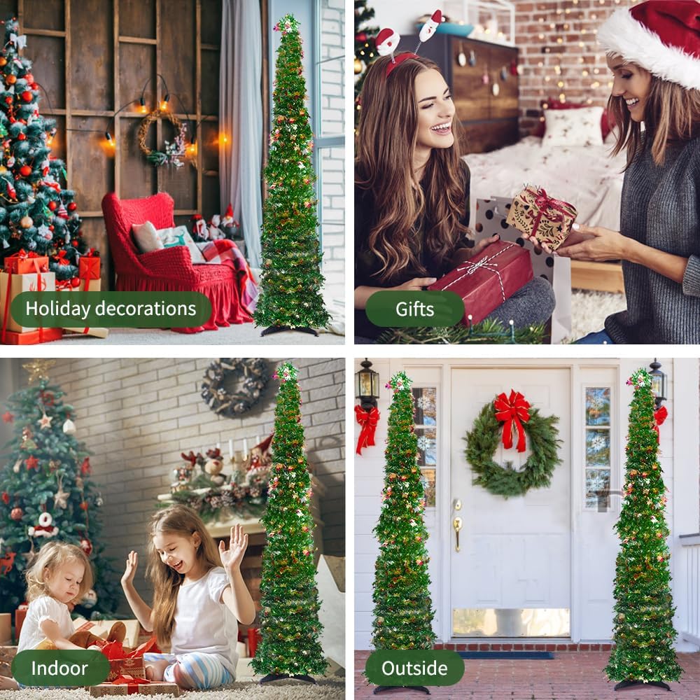 Árbol de Navidad desplegable de 5 pies con soporte, árbol de Navidad artificial plegable, árboles de Navidad de lentejuelas fáciles de montar y