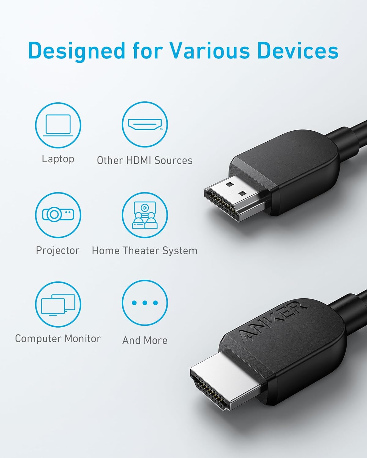 Anker Cable HDMI 8K 60Hz, 6 pies Ultra HD 4K 120Hz HDMI a HDMI, cable duradero de alta velocidad certificado de 48 Gbps con HDMI 2.1 y HDR,