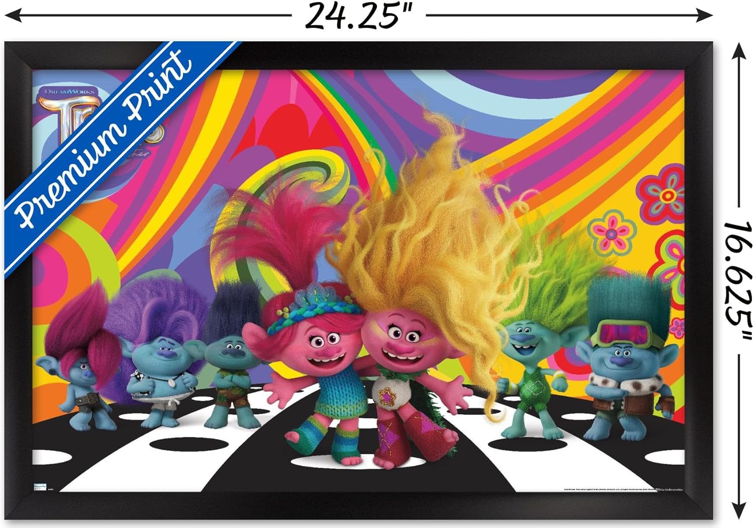Trends International Trolls Band Together – Póster de pared del universo, 14.72 x 22.37 pulgadas, versión enmarcada en negro