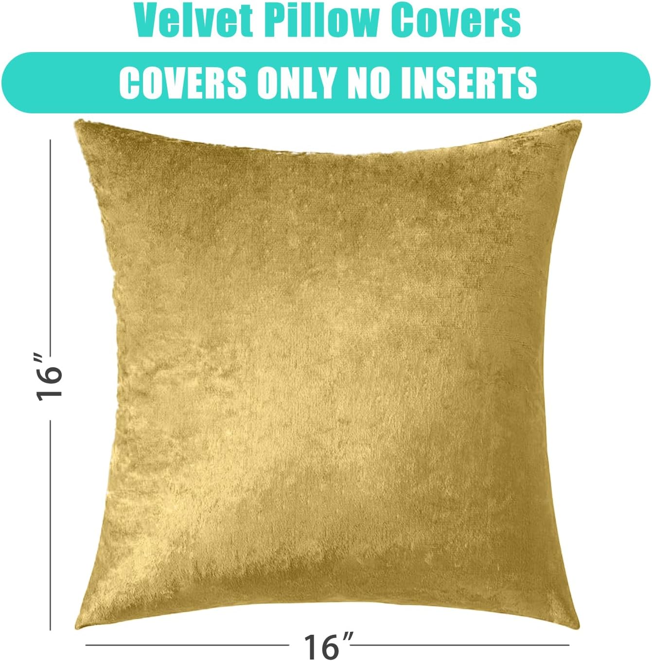 FULDGAENR Juego de 2 fundas de almohada de terciopelo de 16 x 16 pulgadas para sofá y sofá, fundas de almohada decorativas doradas cuadradas de 16 x