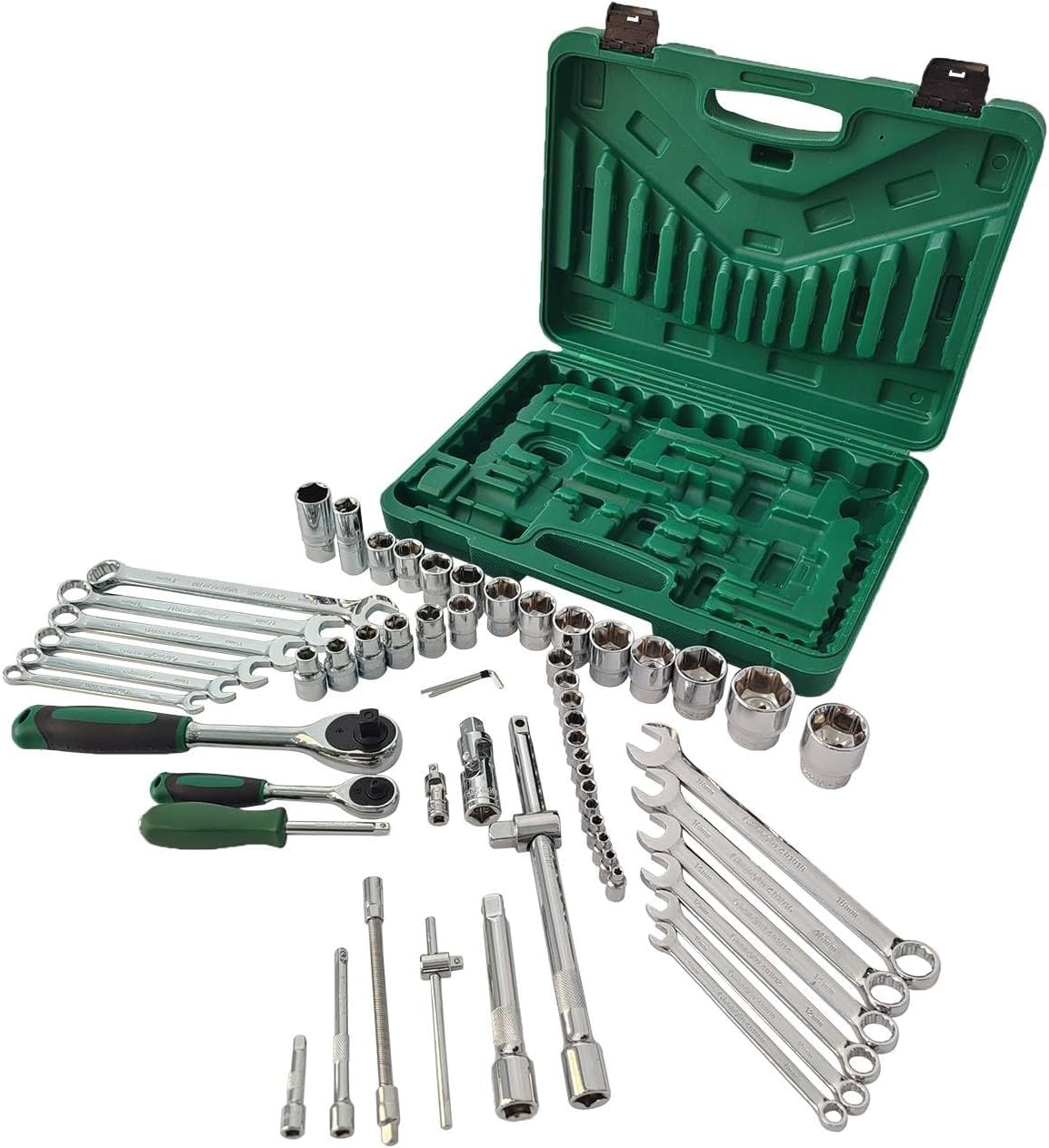 LCyindu Juego de herramientas mecánicas de 61 piezas, unidad de 14″ y 12″, juego de llaves métricas, forja CR-V, con estuche de almacenamiento